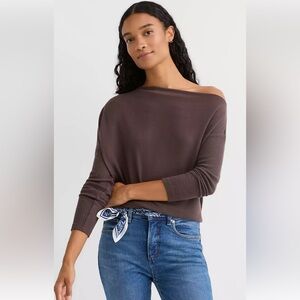 Loft brown top/lightweight sweater off shoulder size small can also fit medium